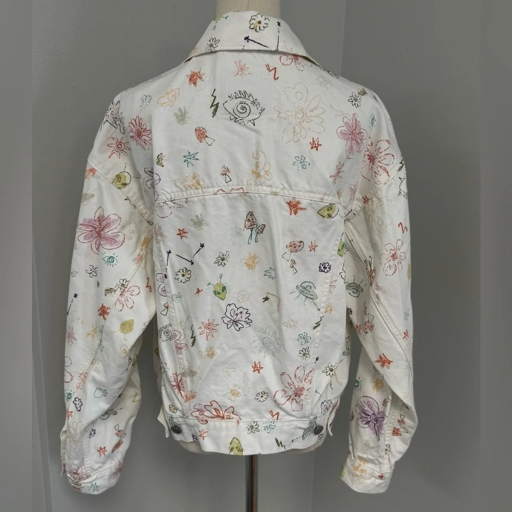 Levi's White Trucker Denim Jean Jacket All Over Print Floral size small